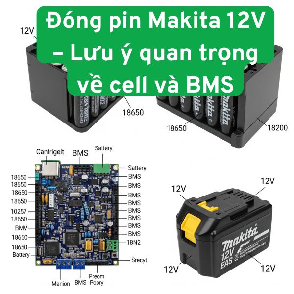 Đóng pin Makita 12V – Lưu ý quan trọng về cell và BMS